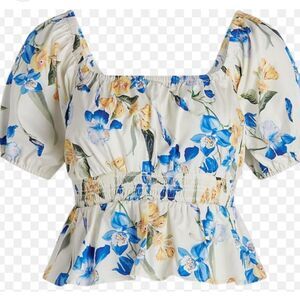 Express Floral Square Neck Peplum Top